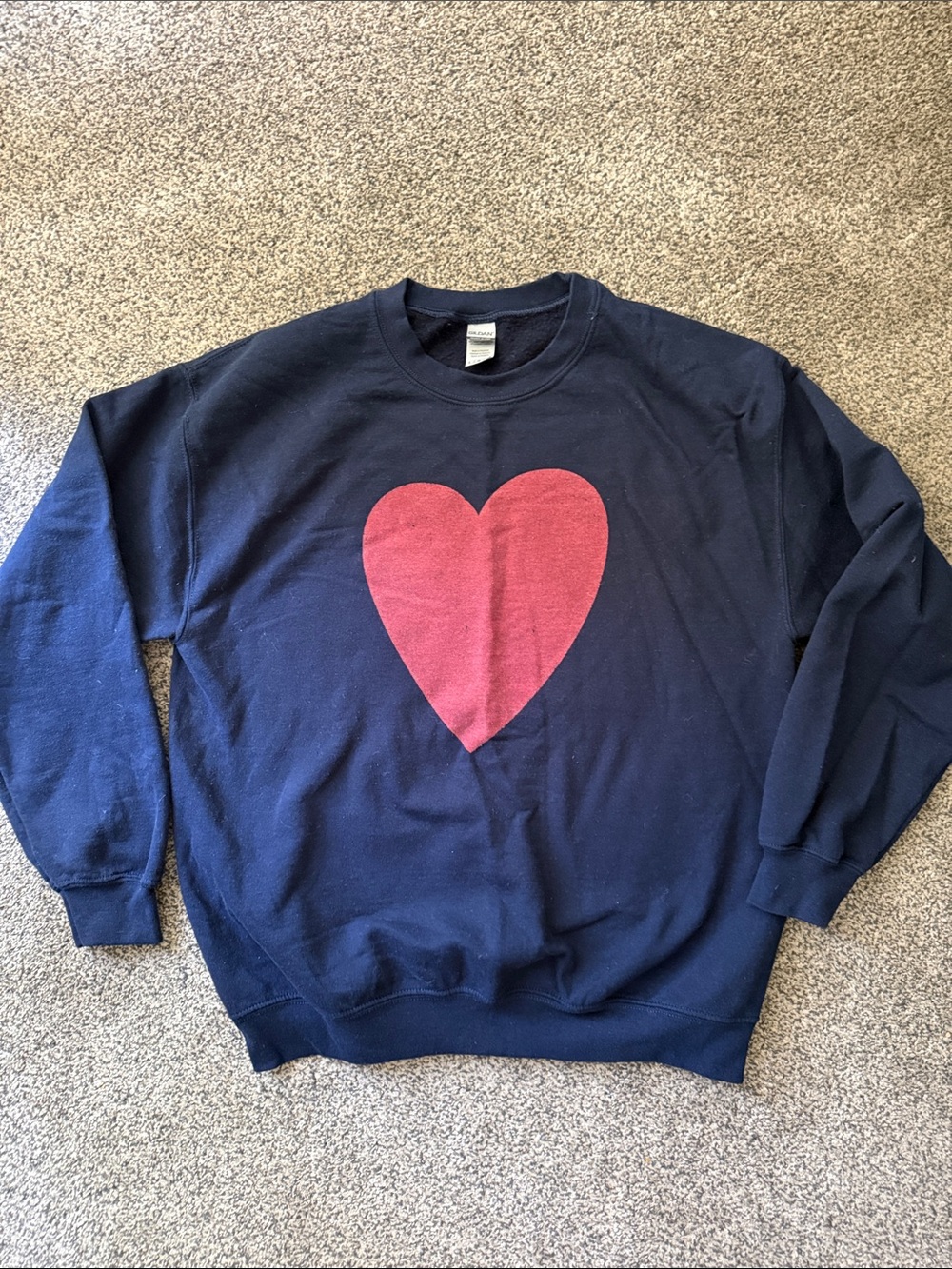 Gildan Navy Crewneck Sweatshirt with Red Heart Graphic